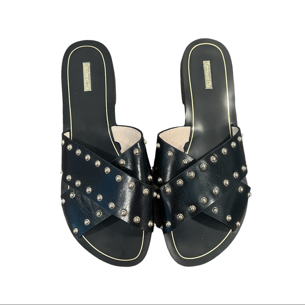 LOUISE ET CIE Lo Bonnie Sandals Womens Shoe Size 8 M Black Leather Slides